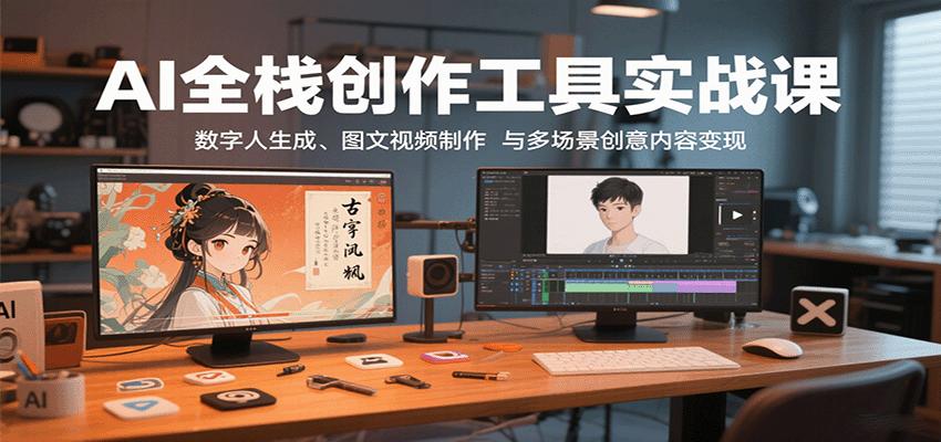 205852ba986g999g7q77s6.png AI全栈创作工具实战课:数字人生成、图文视频制作与多场景创意内容变现