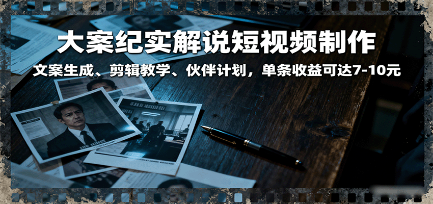 172751nwd4wr2tuf3m5ikr.png 大案纪实解说短视频制作,文案生成、剪辑教学、伙伴计划,单条收益可达7-10元