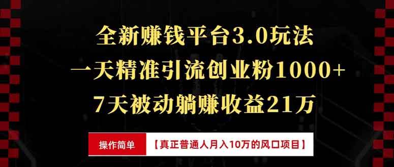 全新裂变引流赚钱新玩法，7天躺赚收益21w+，一天精准引流创业粉1000+，…-大米网创