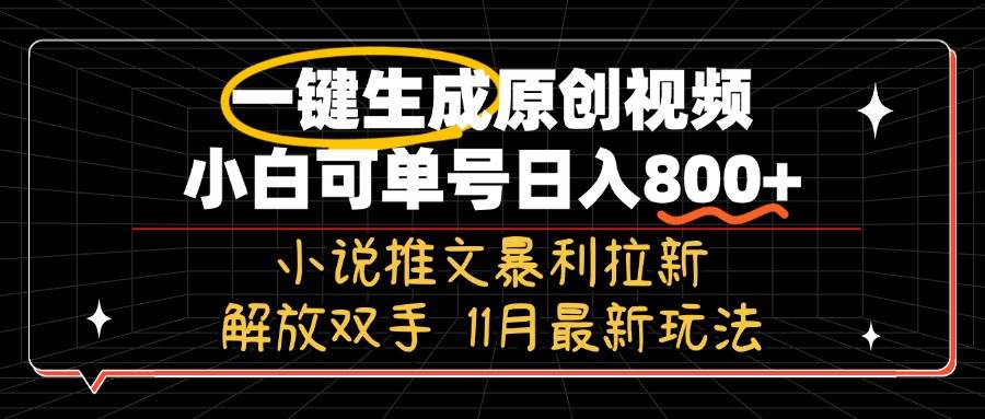 11月最新玩法小说推文暴利拉新，一键生成原创视频，小白可单号日入800+…-大米网创