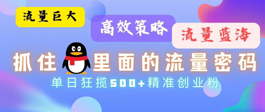 流量蓝海，抓住QQ里面的流量密码！高效策略，单日狂揽500+精准创业粉-大米网创