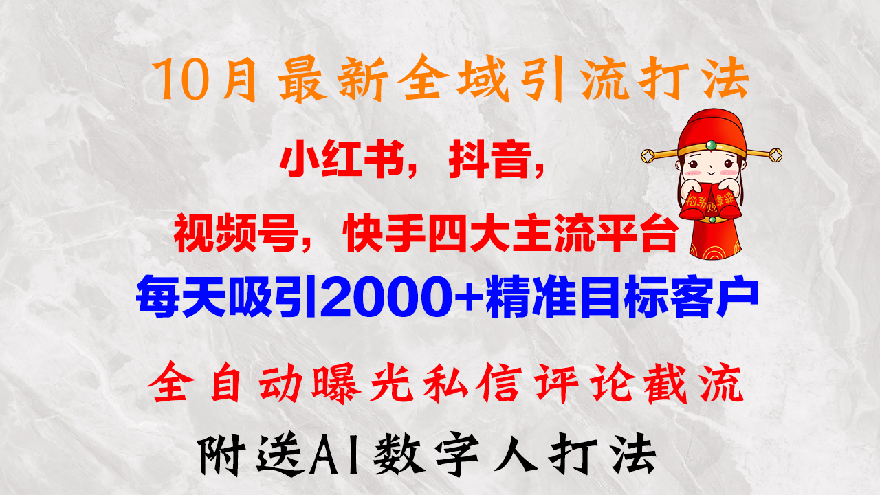 10月最新小红书，抖音，视频号，快手四大平台全域引流，，每天吸引2000…-大米网创