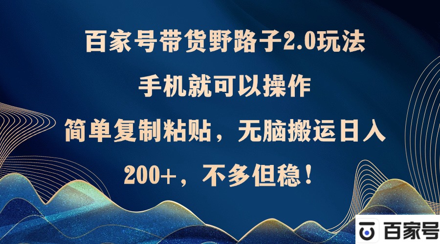 百家号带货野路子2.0玩法，手机就可以操作，简单复制粘贴，无脑搬运日…-大米网创