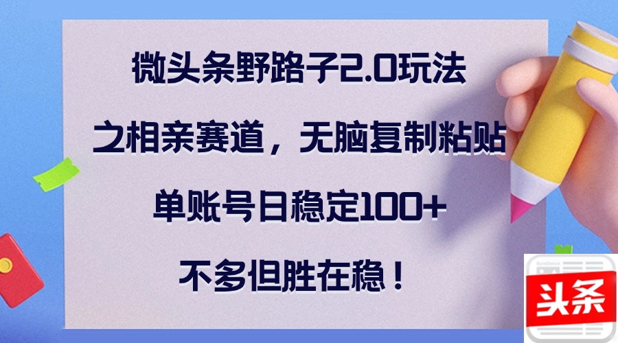 微头条野路子2.0玩法之相亲赛道，无脑复制粘贴，单账号日稳定100+，不…-大米网创