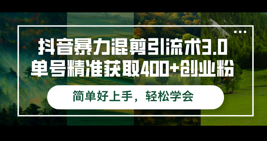 抖音暴力混剪引流术3.0单号精准获取400+创业粉简单好上手，轻松学会-大米网创