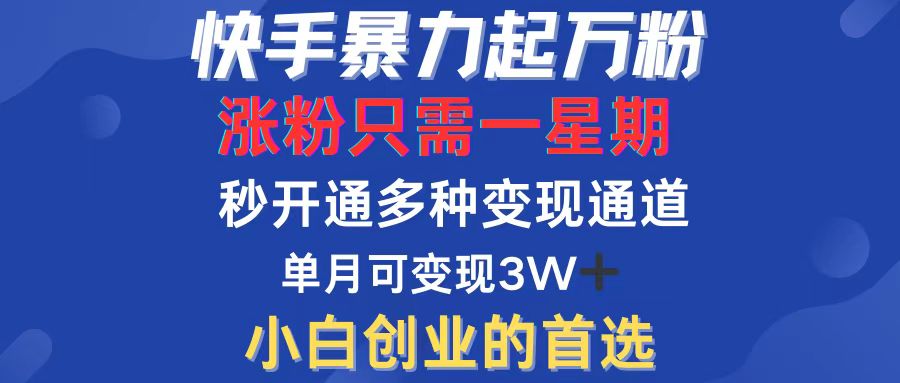 快手暴力起万粉，涨粉只需一星期，多种变现模式，直接秒开万合，小白创…-大米网创