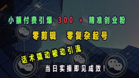 小额付费引爆 300 + 精准创业粉，零剪辑、零复杂起号，话术撬动被动引流，当日实操即见成效-大米网创