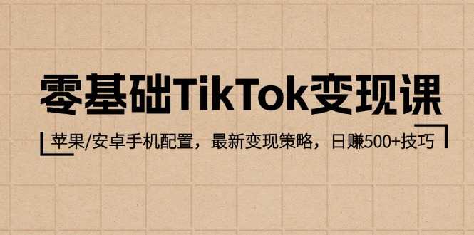 零基础TikTok变现课：苹果/安卓手机配置，最新变现策略，日赚500+技巧-大米网创
