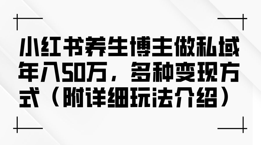 小红书养生博主做私域年入50万，多种变现方式（附详细玩法介绍）-大米网创