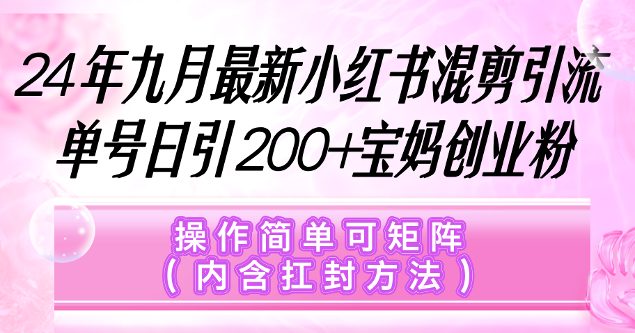 小红书混剪引流,单号日引200+宝妈创业粉,操作简单可矩阵(内含扛封…-大米网创