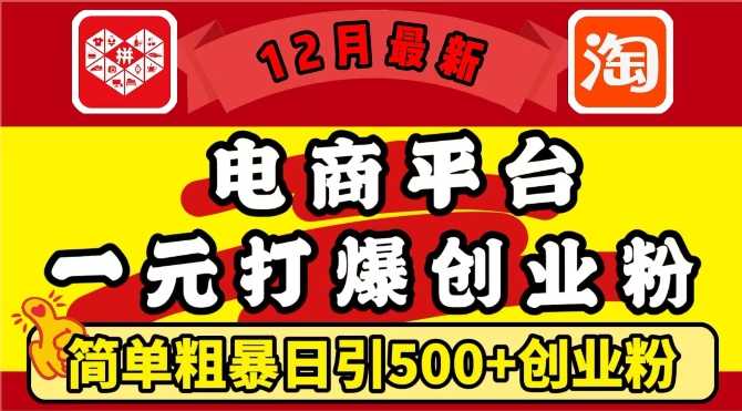 12月最新：电商平台1元打爆创业粉，简单粗暴日引500+精准创业粉，轻松月入过W-大米网创