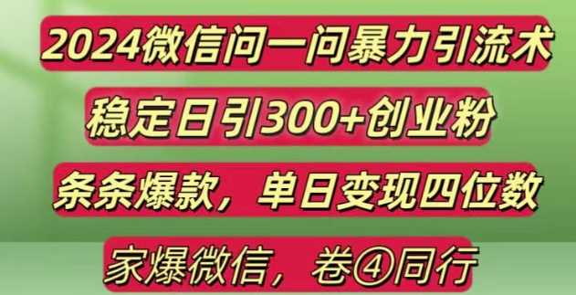 2024最新微信问一问暴力引流300+创业粉,条条爆款单日变现四位数-大米网创