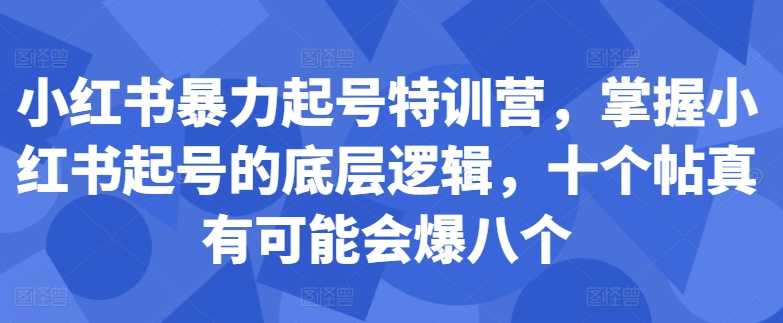 小红书暴力起号特训营,掌握小红书起号的底层逻辑,十个帖真有可能会爆八个-大米网创