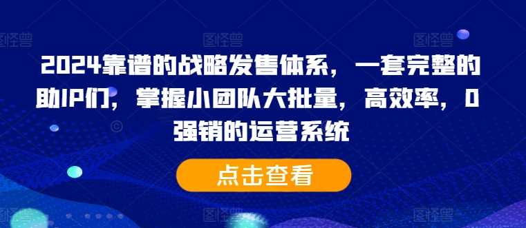 2024靠谱的战略发售体系,一套完整的助IP们,掌握小团队大批量,高效率,0 强销的运营系统-大米网创