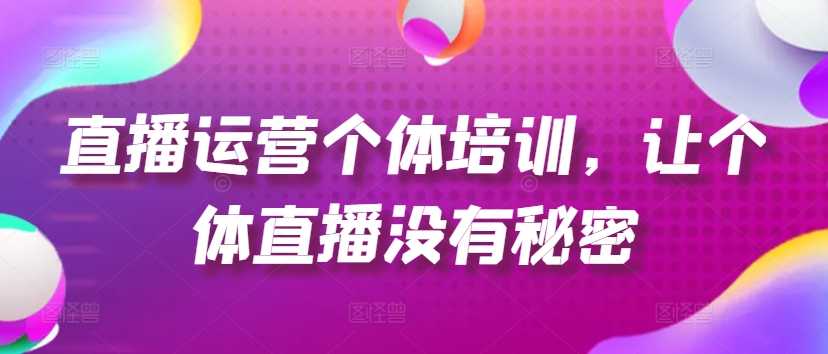 直播运营个体培训,让个体直播没有秘密,起号、货源、单品打爆、投流等玩法-大米网创