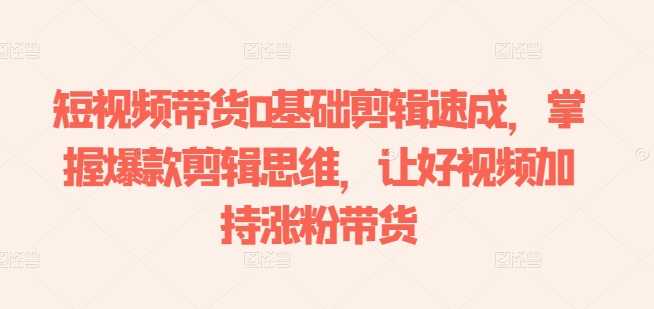 短视频带货0基础剪辑速成,掌握爆款剪辑思维,让好视频加持涨粉带货-大米网创