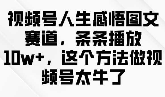 视频号人生感悟图文赛道，条条播放10w+，这个方法做视频号太牛了-大米网创