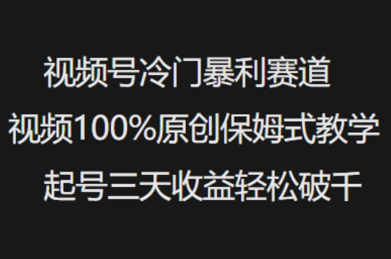 视频号冷门暴利赛道视频100%原创保姆式教学起号三天收益轻松破千-大米网创