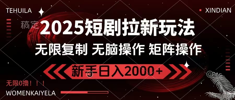 2025短剧拉新玩法,无需注册登录,无限0撸,无脑批量操作日入2000+-大米网创