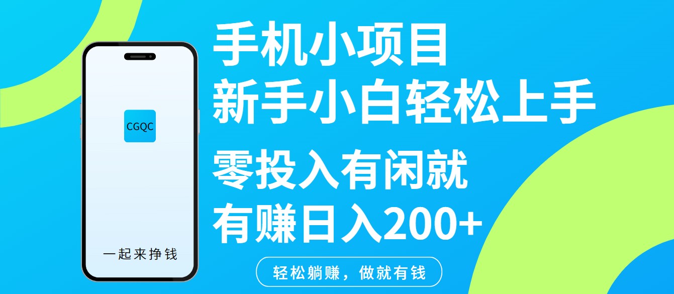 手机小项目新手小白轻松上手零投入有闲就有赚日入200+-大米网创