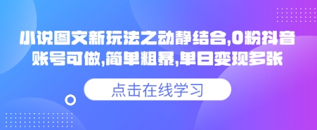 小说推文图文新玩法之动静结合,0粉抖音账号可做,简单粗暴,单日变现多张-大米网创