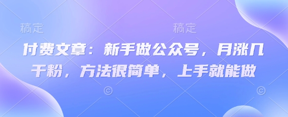 付费文章：新手做公众号，月涨几干粉，方法很简单，上手就能做-大米网创