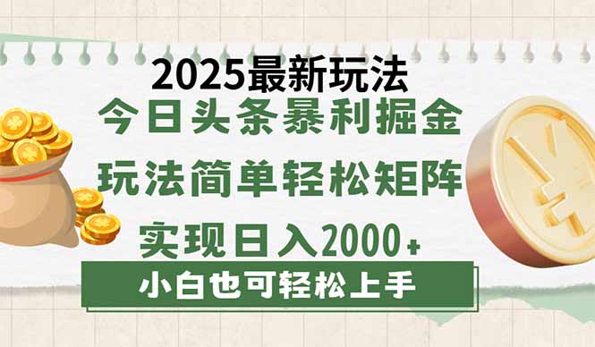 今日头条2025最新玩法,思路简单,复制粘贴,轻松实现矩阵日入2000+-大米网创