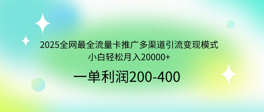 2025全网最全流量卡推广多渠道引流变现模式,小白轻松月入20000+-大米网创