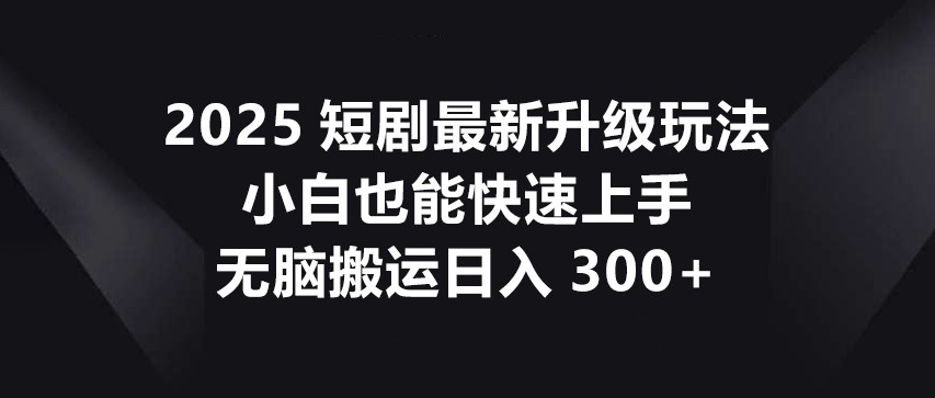 2025短剧最新升级玩法,小白也能快速上手,无脑搬运日入300+-大米网创