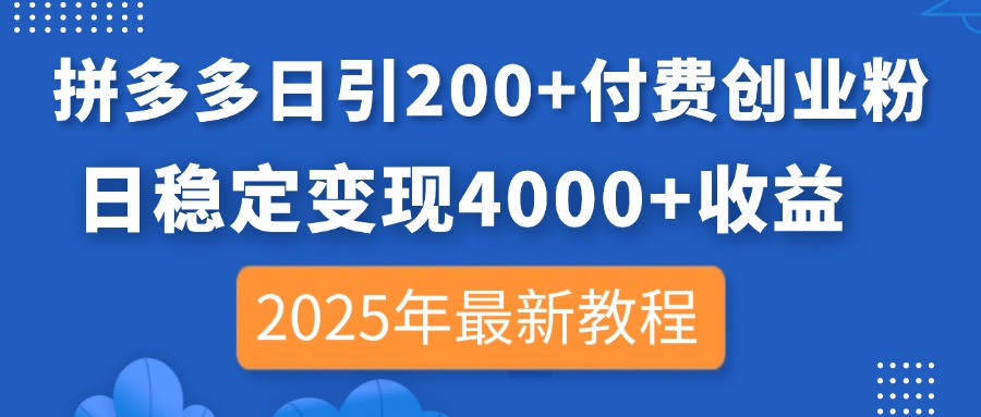 拼多多日引200+付费创业粉,日稳定变现4000+收益,2025年最新教程-大米网创