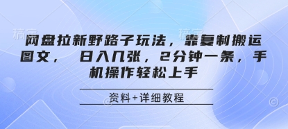 网盘拉新野路子玩法,靠复制搬运图文, 日入几张,2分钟一条,手机操作轻松上手-大米网创