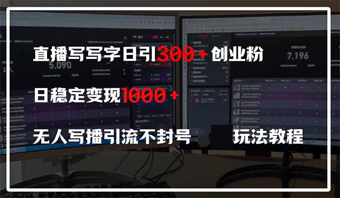 直播写写字日引300+创业粉,日稳定变现600+无人写播引流不封号,玩法教程-大米网创