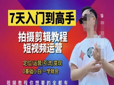 7天入门到高手,短视频剪辑运营高手课,定位 运营 引|流 变现,0基础小白一学就会-大米网创
