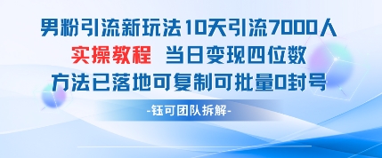 男粉引流新玩法10天引流7000人当日变现四位数可复制可批量0封号-大米网创