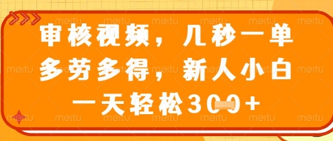 视频审核员，几秒一单，不限时间，不限地点，多做多得，新人小白一天轻松几张+-大米网创