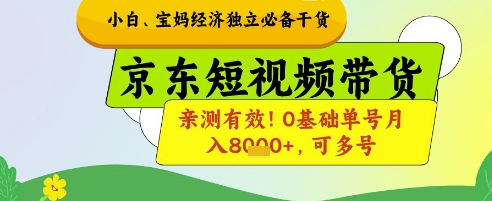 小白宝妈经济独立必备干货,京东短视频带货,亲测有效!0基础单号月入8k+,可多号-大米网创
