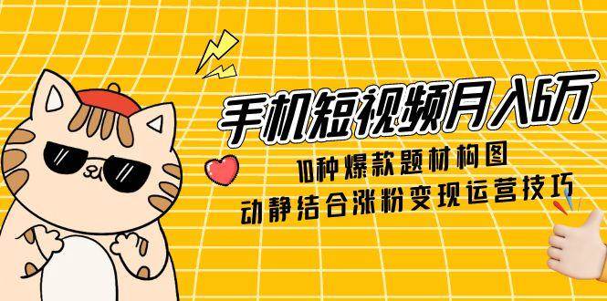手机短视频月入6万，10种爆款题材构图，动静结合涨粉变现运营技巧-大米网创