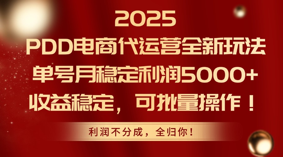 2025PDD电商代运营全新玩法，单号月稳定利润5000+，收益稳定，可批量操作-大米网创