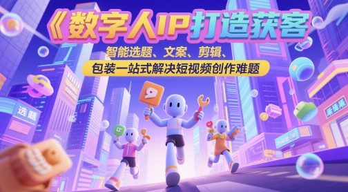 数字人IP打造获客变现实操课，智能选题、文案、剪辑、包装一站式解决短视频创作难题-大米网创