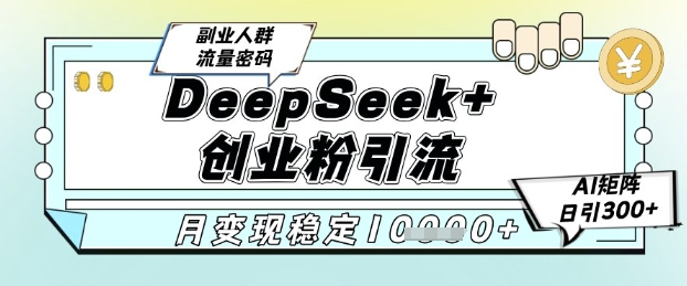 DeepSeek+创业粉精准引流，全新分享课4.0玩法，AI矩阵日引300+，多种变现方式，稳定月入1W-大米网创