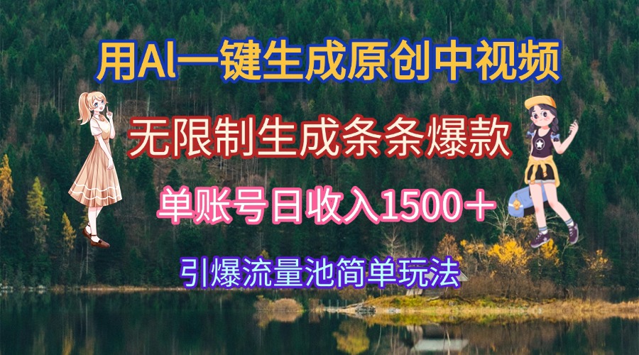 用Al一键生成原创中视频，无限制生成条条爆款，单账号日收入1500＋引爆…-大米网创