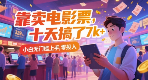 靠卖电影票,十天搞了7k+,小白无门槛上手,零投入-大米网创
