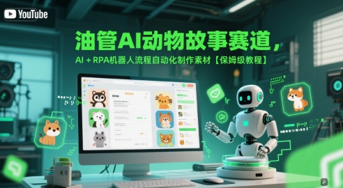 油管AI动物故事赛道，AI+RPA机器人流程自动化制作素材【保姆级教程】-大米网创