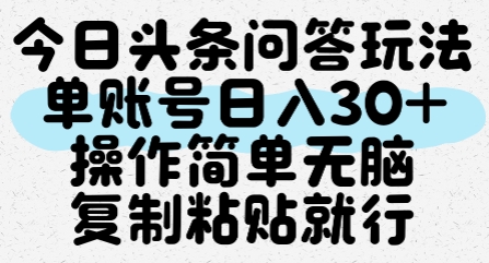 今日头条问答玩法，单账号日入30+，操作简单无脑复制粘贴就行-大米网创