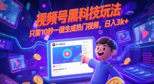 视频号黑科技玩法,只需10秒一键生成热门视频,日入3k+-大米网创