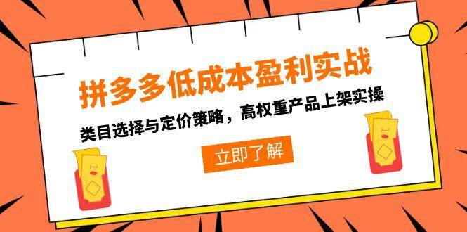 拼多多低成本盈利实战,类目选择与定价策略,高权重产品上架实操-大米网创