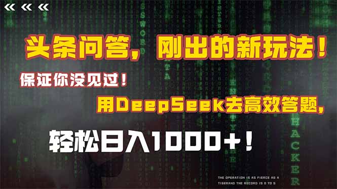 头条问答,刚出的新玩法!保证你没见过!结合Deepseek高效答题,日入1000+-大米网创