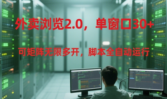外卖浏览2.0,单窗口30+可矩阵无限多开,脚本全自动运行-大米网创