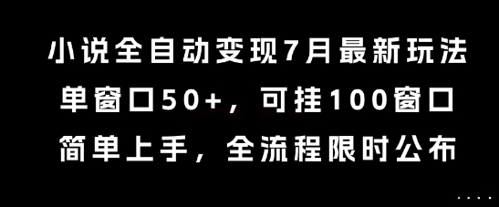 小说全自动变现7月玩法,单窗口50+,可挂100窗口,简单上手,全流程限时公布-大米网创