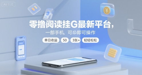 零撸阅读挂G最新平台，一部手机即可操作，单日收益50-3张+轻轻松松-大米网创